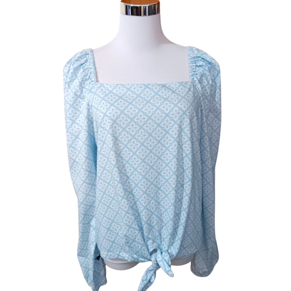 Charter Club Square Neck Soft Blouse Top L Milkmaid Stretch Gathers Retro‎ Girly